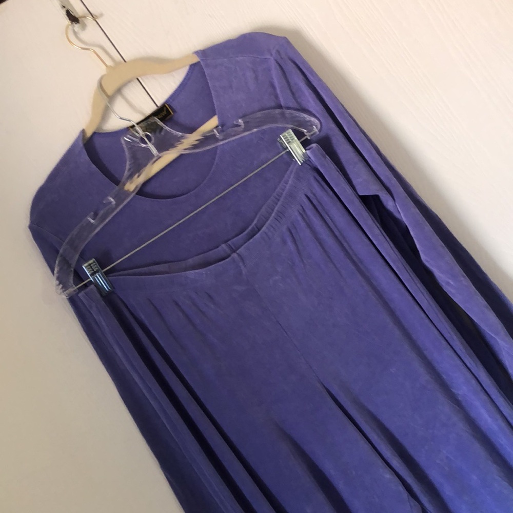 Mirosol slinky stretchy spring loungewear Purple Long Sleeve Top and Pants Set